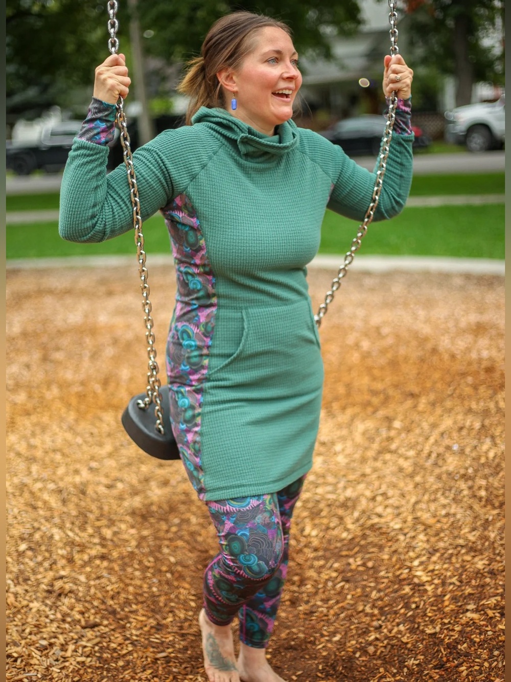 Youer Green Treasure Fleece Long Sleeve Dress Womens Size Small